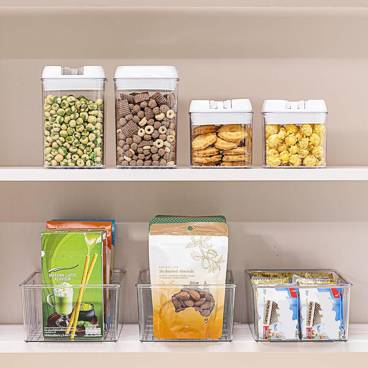 Vtopmart 2er Kühlschrank Organizer mit 4 Fächern, BPA-Freie Küche Stapelbarer Lebensmittelaufbewahru