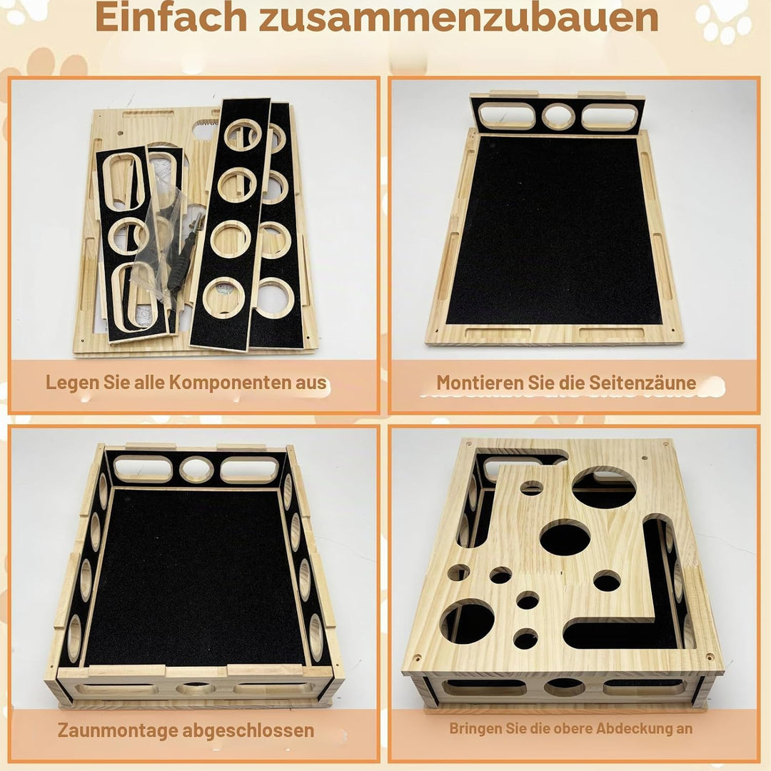 Kratzbretter Katze Katzenkratzpuzzle Anreicherungsbox, Massivholz Katzen Kratzbrett mit Lustigen Löc