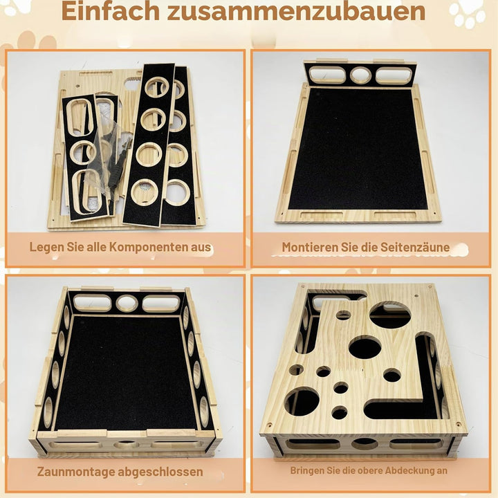 Kratzbretter Katze Katzenkratzpuzzle Anreicherungsbox, Massivholz Katzen Kratzbrett mit Lustigen Löc