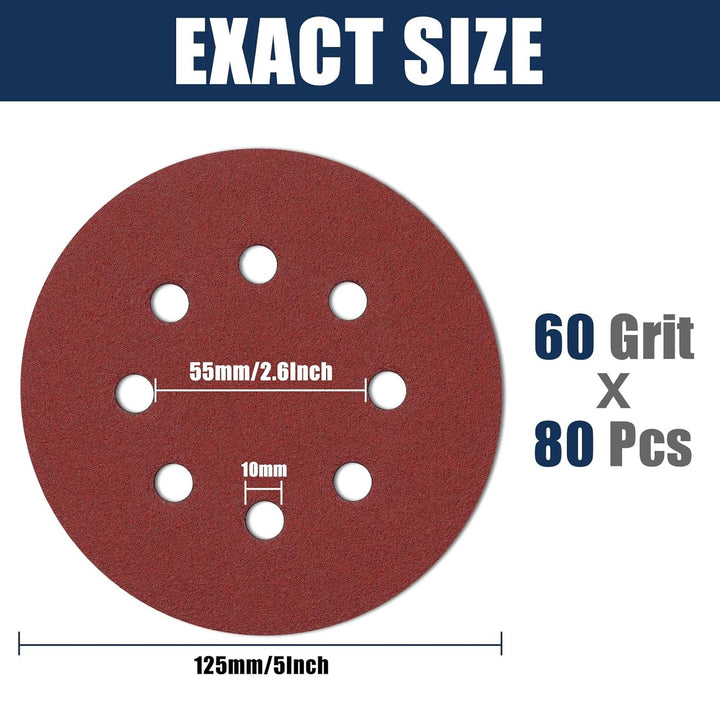 80 Stück Schleifpapier 125mm Klett, Schleifscheiben 8 Loch, Exzenter Runde Schleifpapier (80 Stück 6