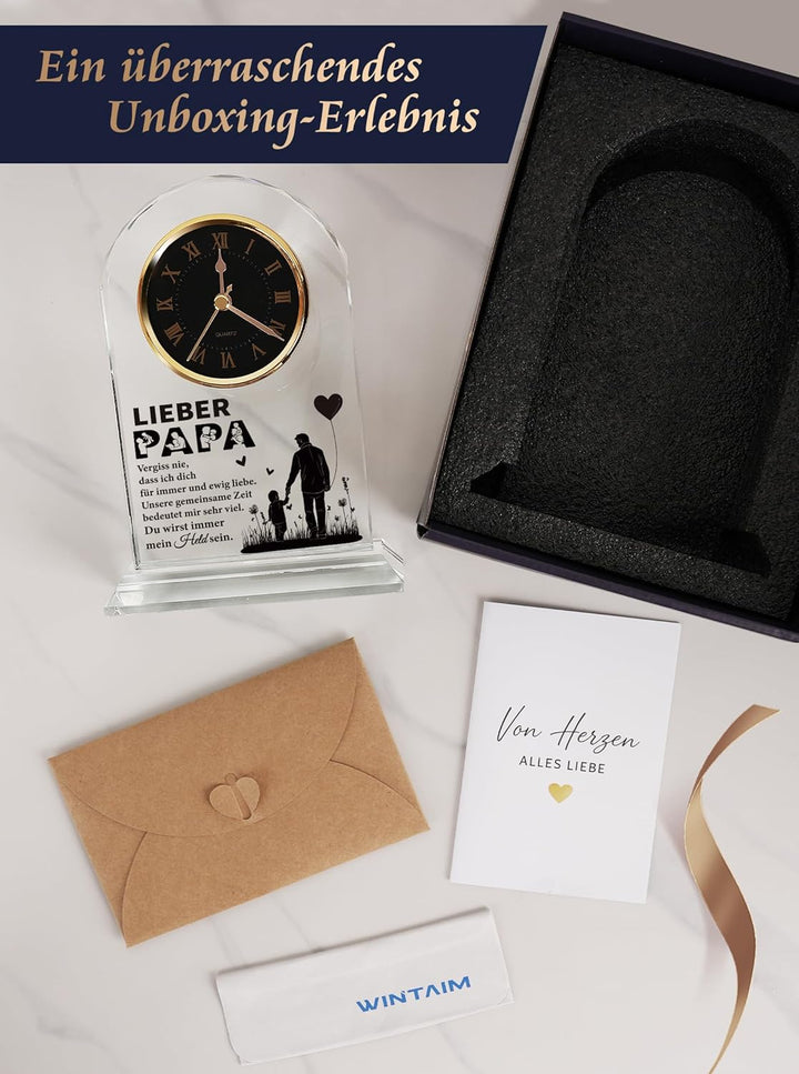 Vatertagsgeschenk für Papa, Elegante Tischuhr aus Glas Geschenke für Papa zum Weihnachten, Valentins