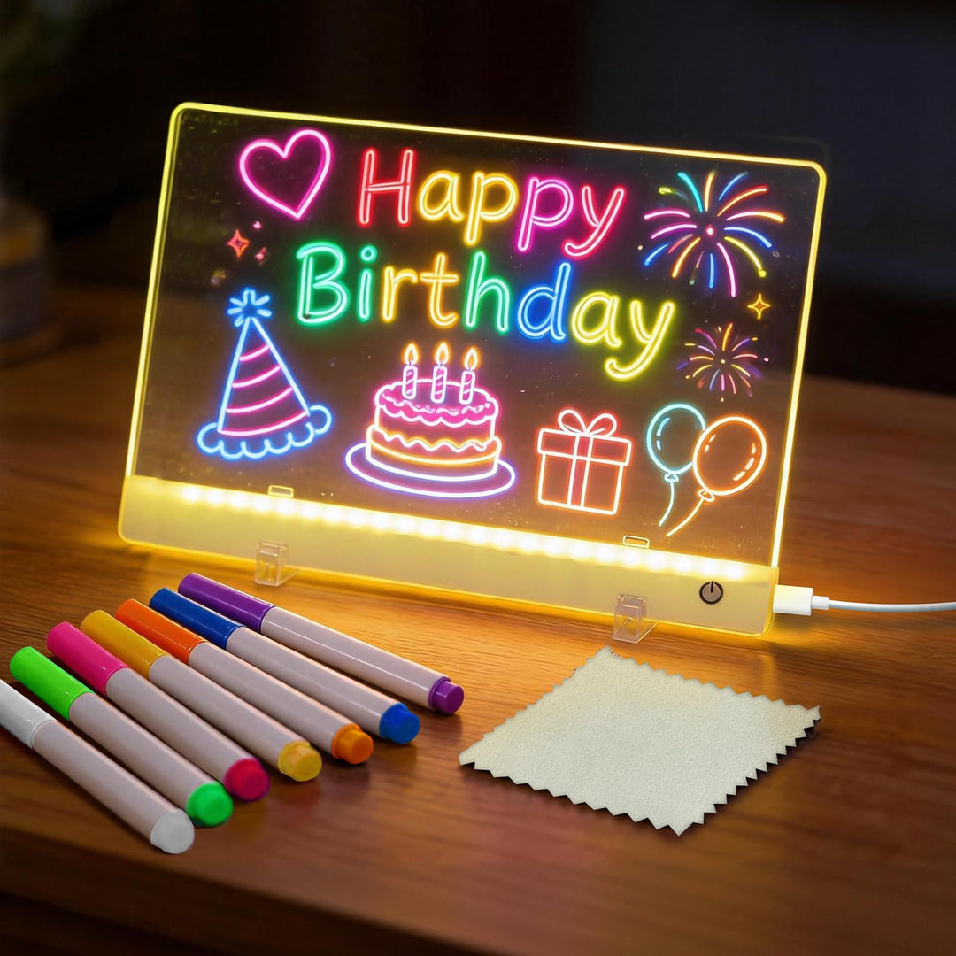 Wiederaufladbare LED Maltafel Kinder, 30x20cm LED Notiztafel mit 7 Farben & Ständer, Kreatives Zeich