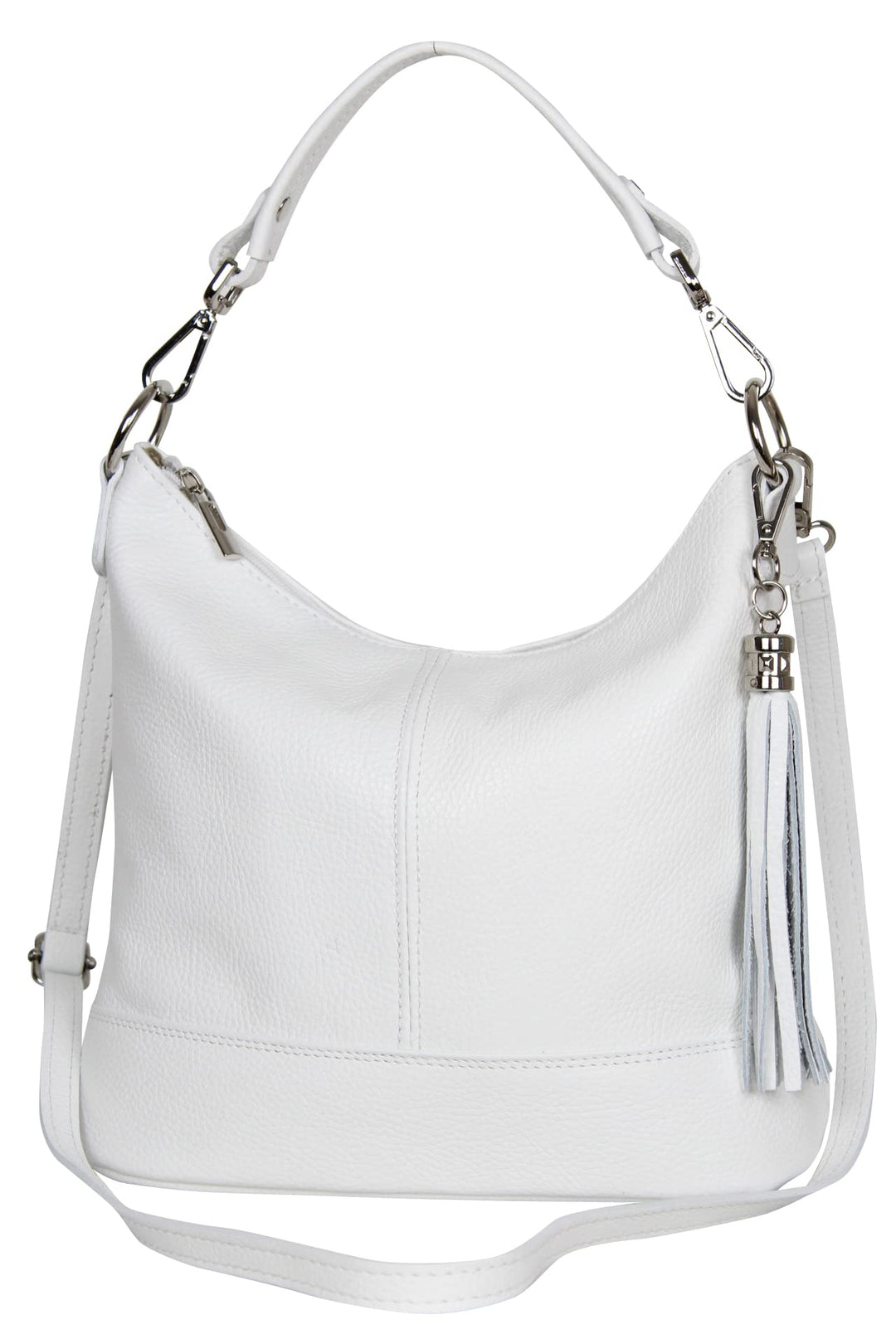 AmbraModa GLX09 - Damen Handtasche Schultertasche Beutel aus Echtleder Weiss, Weiss