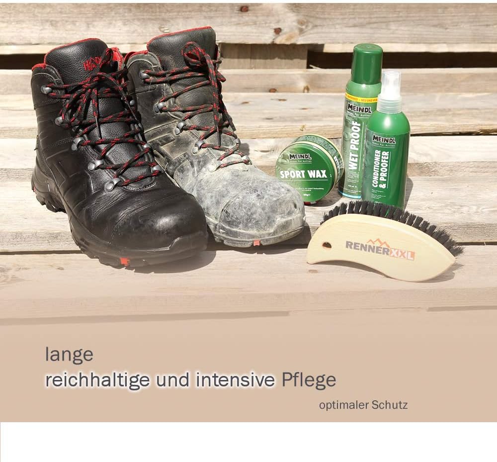 Meindl Leder MegaPack Sportwax + Imprägnierer + Lederbürste, Lederpflege Schuhpflege für alle Leders
