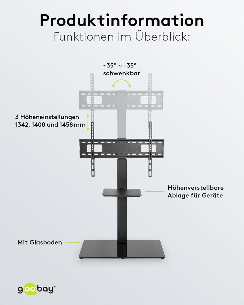 goobay 58526 TV Standfuss für Fernseher und Monitore zwischen 37“ und 70 Zoll (94-180cm) / Schwenkba