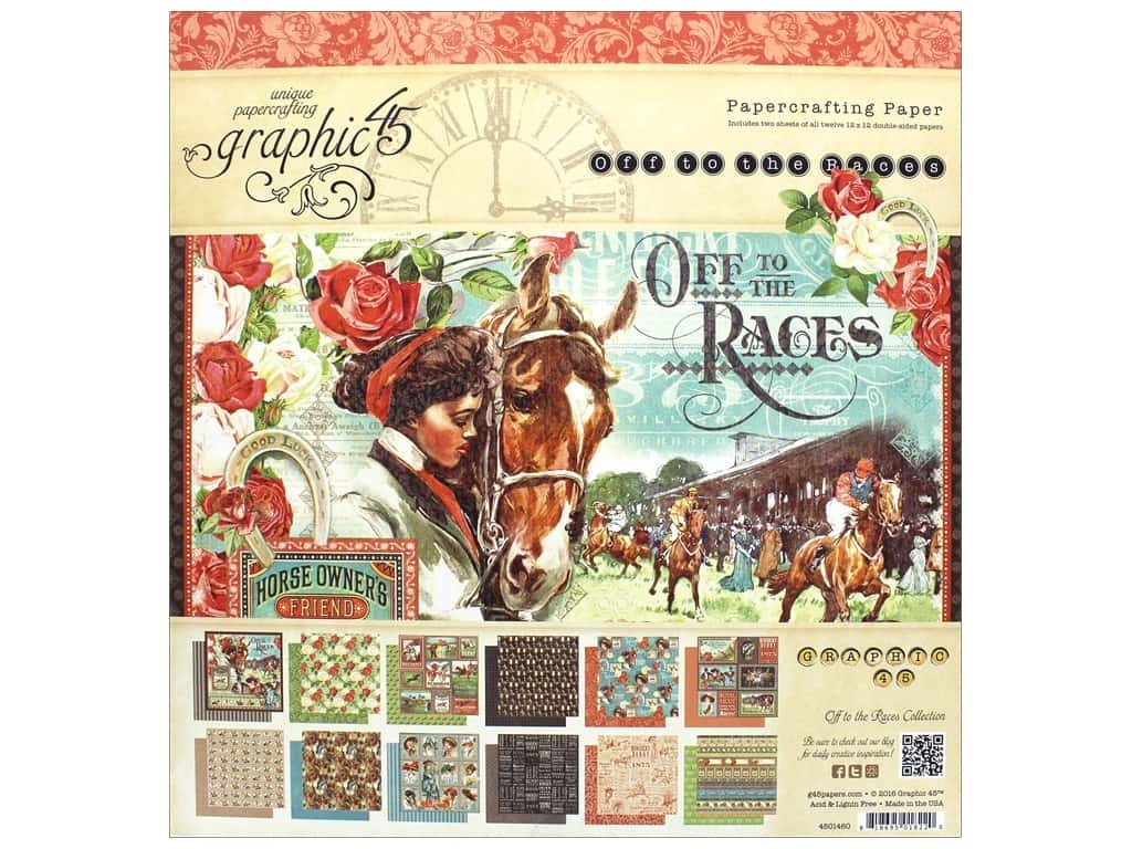 Graphic 45 Off den Rennen 12 x 12 Papier Pad, Mehrfarbig 31.7 x 30.5 x 0.7 cm, 31.7 x 30.5 x 0.7 cm