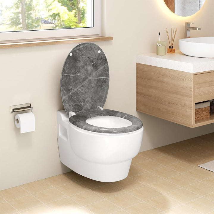 WOLTU Toilettendeckel mit Absenkautomatik, WC Sitz aus Duroplast, O-Form Quick-Release zur einfachen
