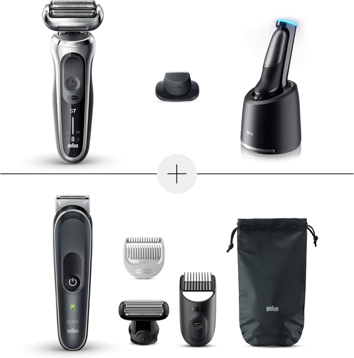 Braun Series 7 Flex mit Reinigungsstation, Trimmer & Rasierer Herren Elektrisch, silber + Bodygroome