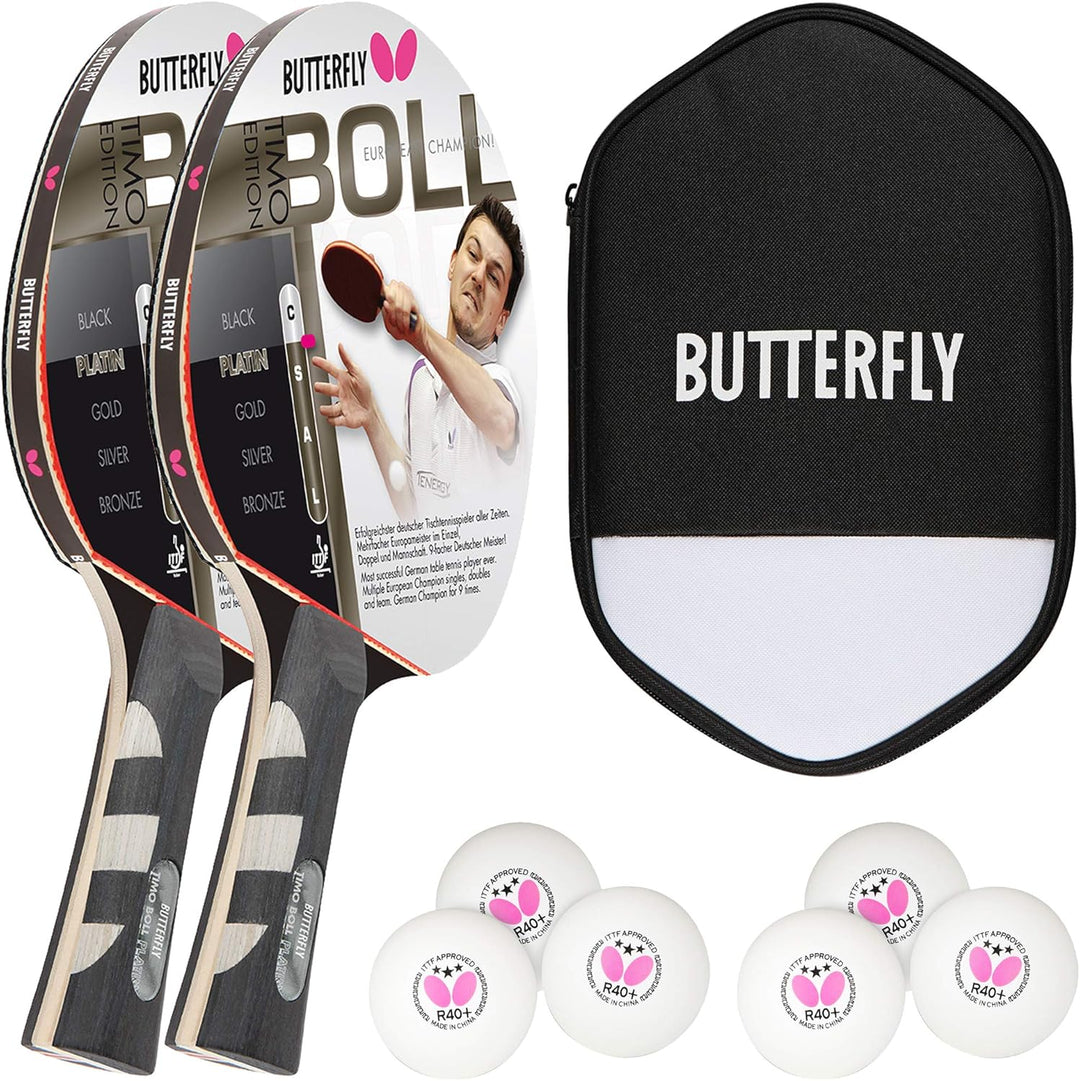 Butterfly Timo Boll Platin 2 x Tischtennisschläger + Cell Case Tischtennishülle + 2 x 3*** ITTF R40+