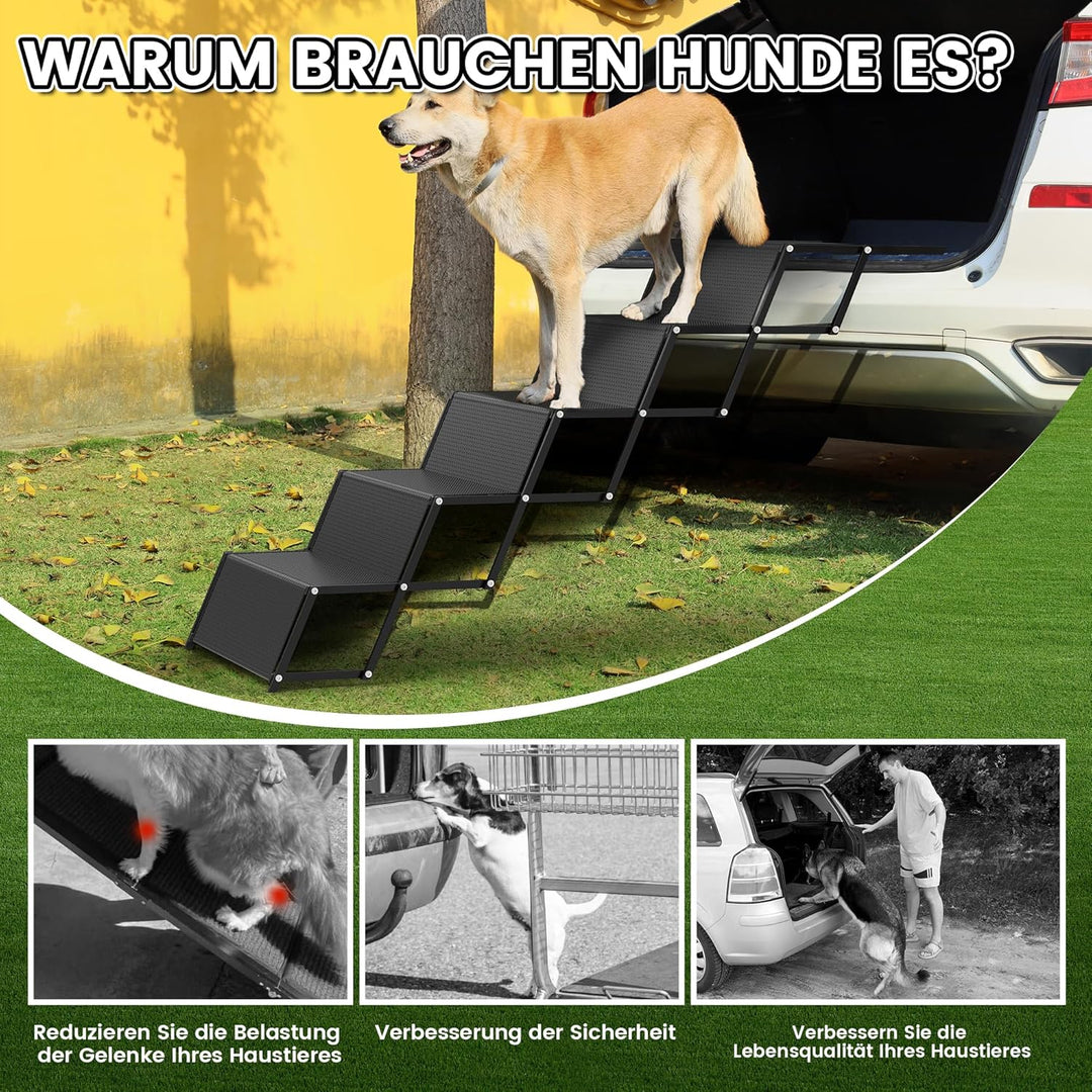 Hundeautorampe - Tragbare 5-stufige Aluminiumtreppe mit Rutschfester Oberfläche, trägt bis zu 110 kg