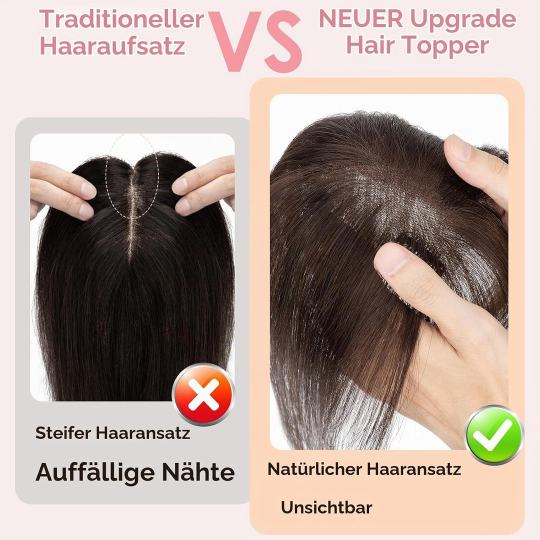 S-noilite Haar Toppers Echthaar Dunkelbraun - Toupet für Frauen mit Wispy Pony 100% Echthaar Clip in