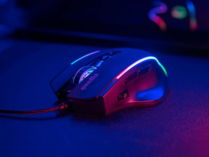 Speedlink DECUS NX - RGB Gaming Maus mit Kabel, bis 12800dpi, Programmierbar, Dauerfeuer Taste, USB