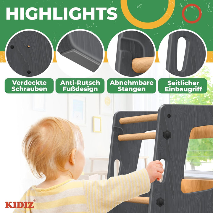 KIDIZ® Lernturm für Kinder ab 1 Jahr inkl. Lernuhr | 3-stufig Höhenverstellbarer Tritthocker aus Kie