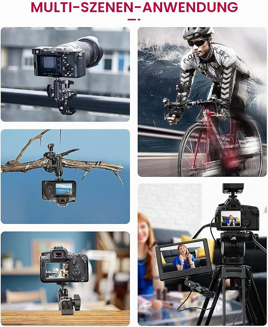 ULANZI R094 Klemmstativ Kamera, Magic Arm mit Super Clamp Crab und 360° Doppelkugelkopf mit 1/4" & 3