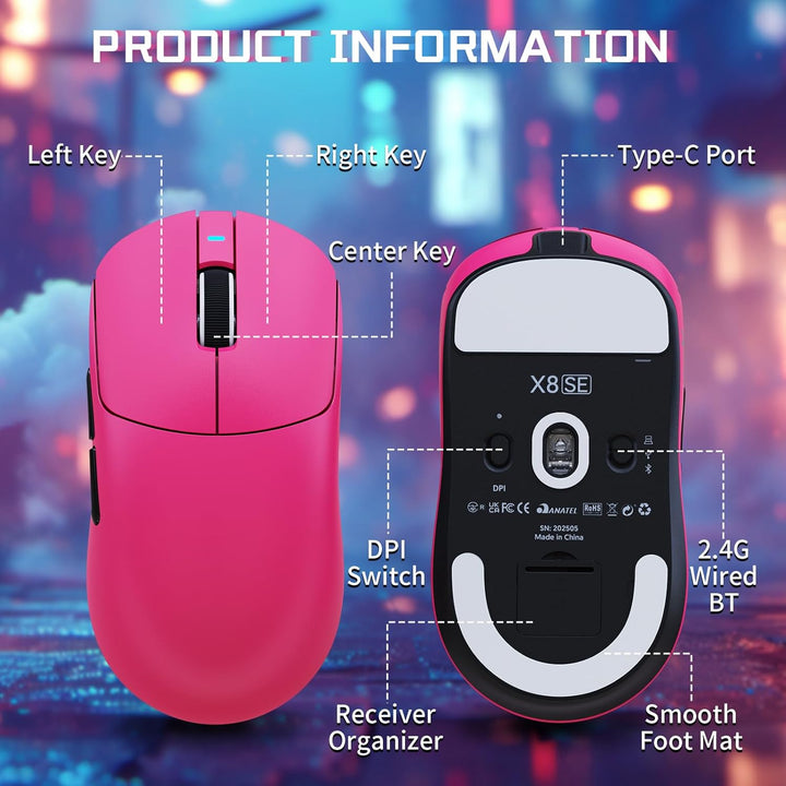 MAMBASNAKE X Attack Shark X8SE 55g ultraleichte kabellose Gaming Maus–bis zu 25000 DPI,PAW3311-Senso