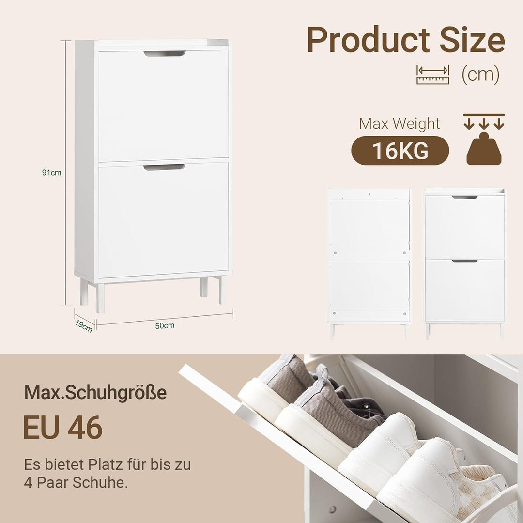 SoBuy Schuhschrank schmal mit 2 Klappen Platzsparender Schuhkipper Hoch Kommode Schuhregal geschloss