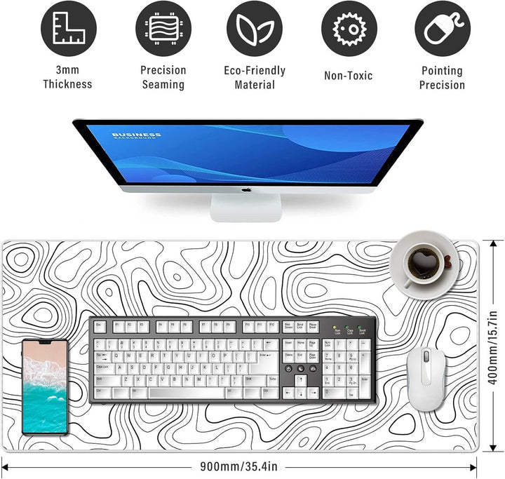 Alfombrilla de ratón XXL Grande Con goma impermeable y antideslizante para PC, MacBook, estudio, ord