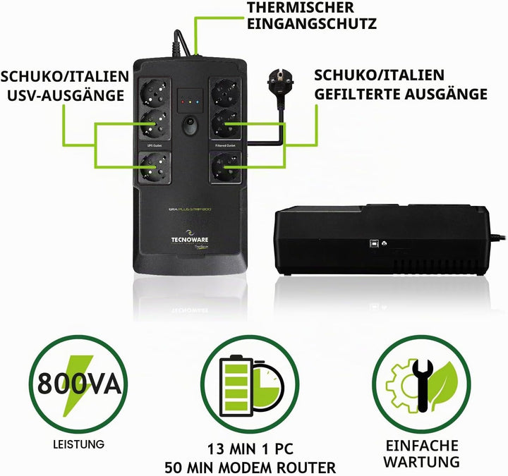 Tecnoware USV ERA PLUS STRIP 800 Unterbrechungsfreie Stromversorgung - 6 Schuko-Ausgänge - Autonomie