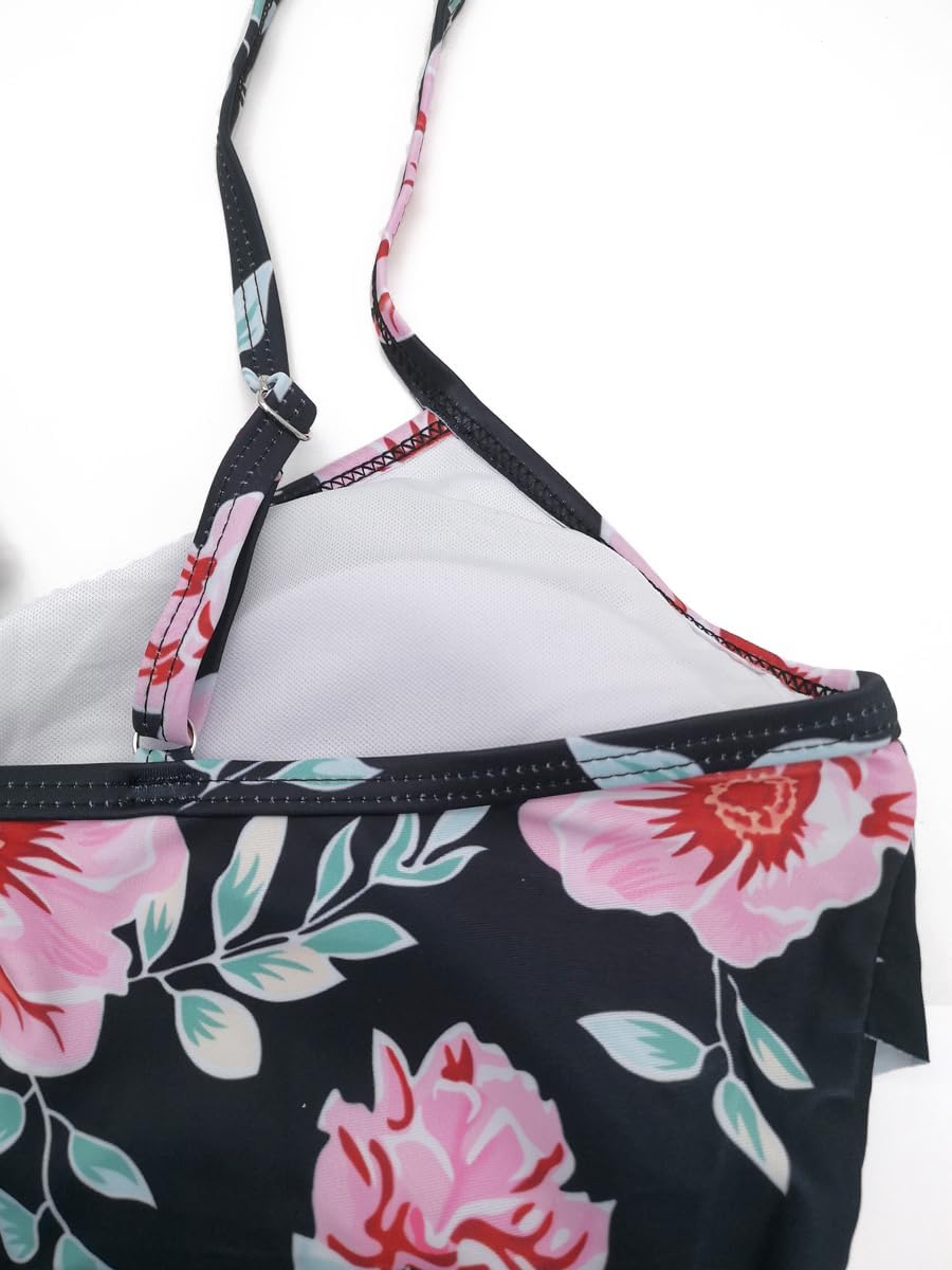 FLYILY Damen Zwei Stücke Tankini Rüschen Volant Geschichtet Bademode mit Boy Legs Shorts Rüschen Gro