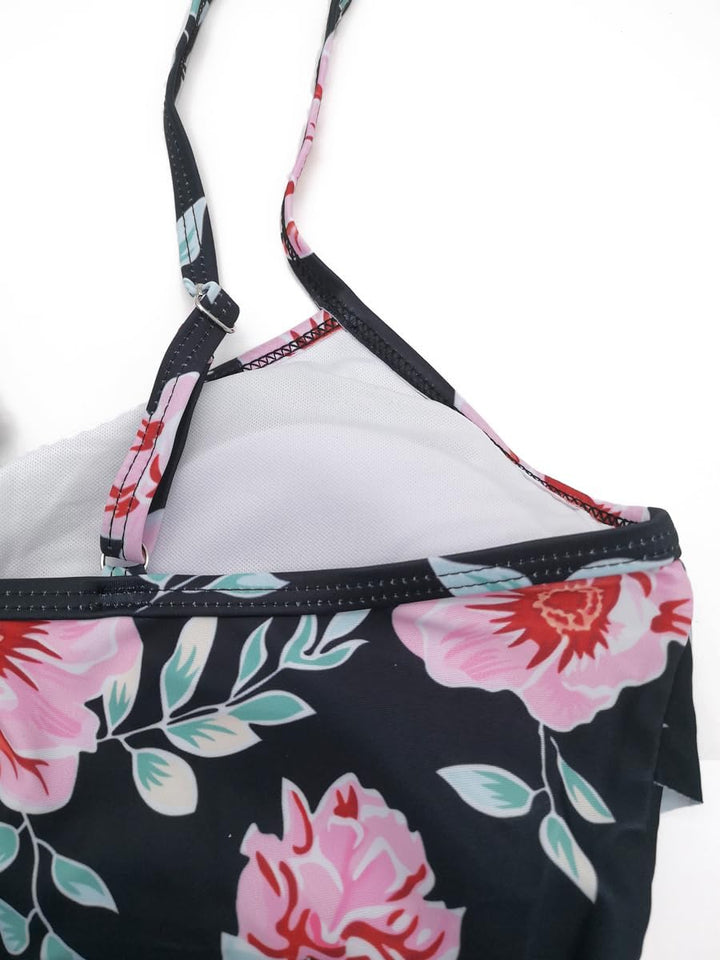 FLYILY Damen Zwei Stücke Tankini Rüschen Volant Geschichtet Bademode mit Boy Legs Shorts Rüschen Gro