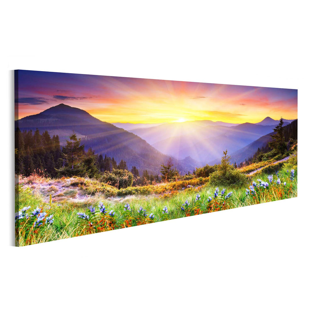 Bild Bilder auf Leinwand majestätischer Sonnenuntergang im Gebirgslandschaft HDR Bild Wandbild, Post