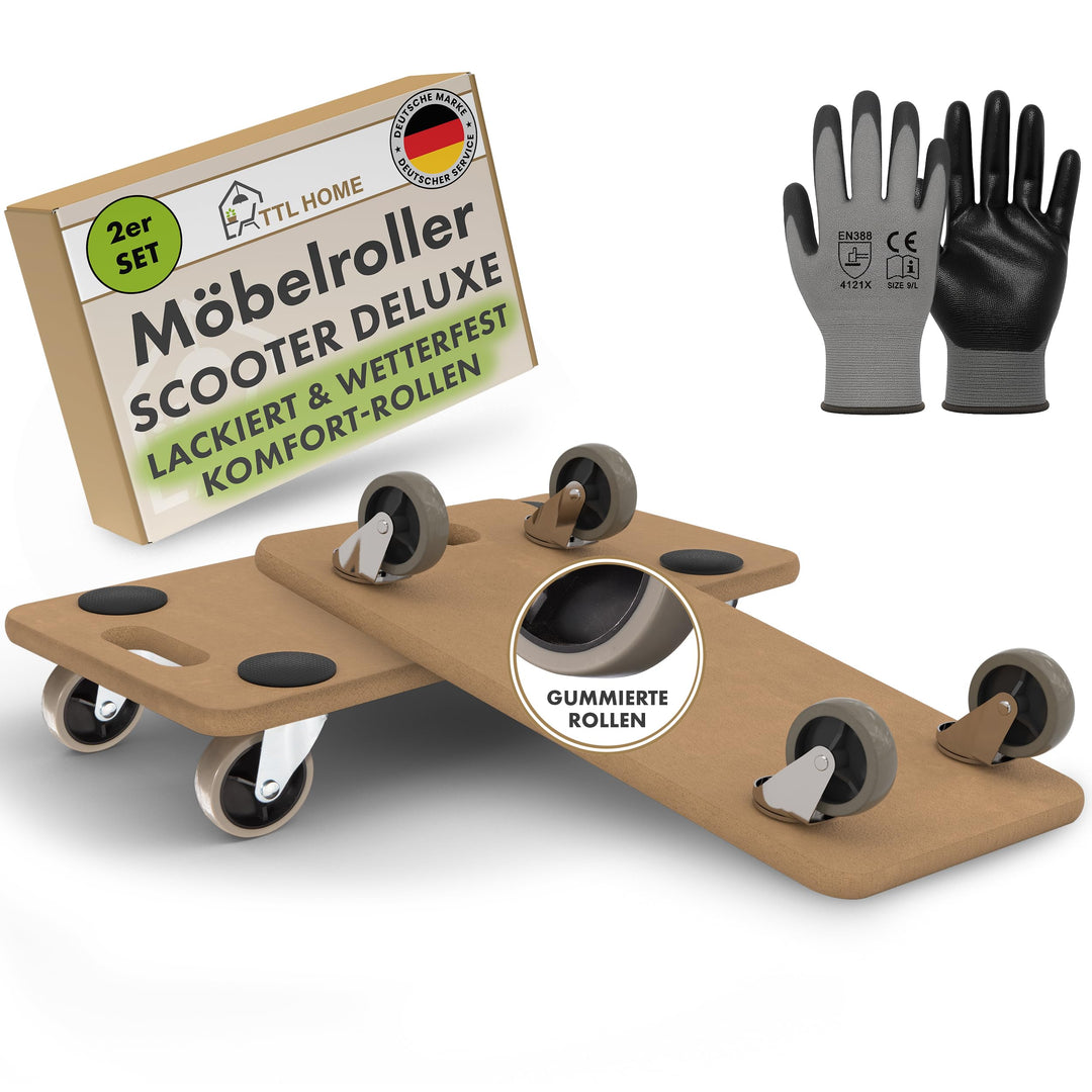 2er Set Möbelroller SCOOTER DELUXE 58x30x11cm - 250kg Traglast lackiertes Rollbrett Transportroller