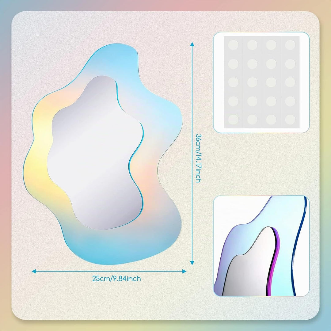Gewellter Acryl-Spiegel, Regenbogenfarben, unregelmässig, ästhetisch, gewellt, rahmenlos, amorph, Re