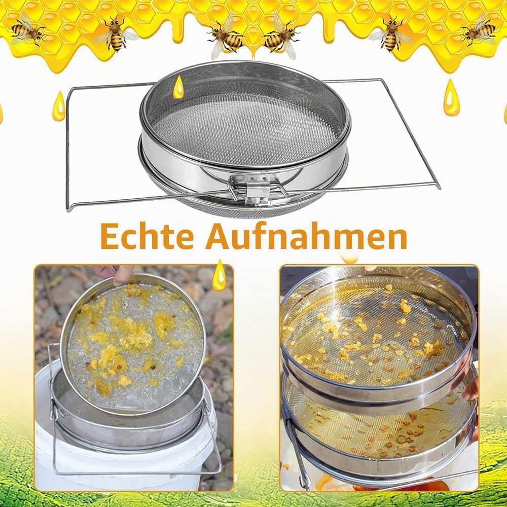 Honig Edelstahl Doppelbienensieb Honig Schmutz Sieb Filter Imkerei Extrakt Werkzeuge