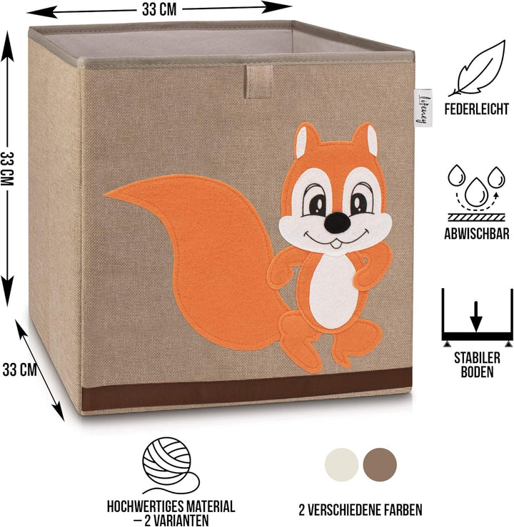 Aufbewahrungsbox Kinder mit Eichhörnchen Motiv I Spielzeugbox mit Tiermotiv passend für Würfelregale