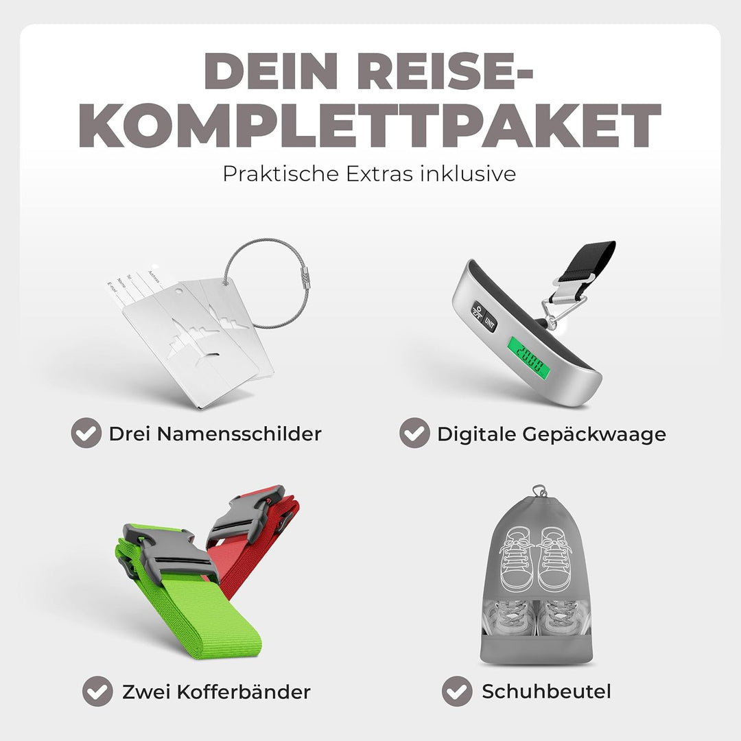 3erKoffersetXXL Komplettpaket – Sichere und leichte ABS Hartschalenkoffer 20"24"28" mit Rollen – Rei