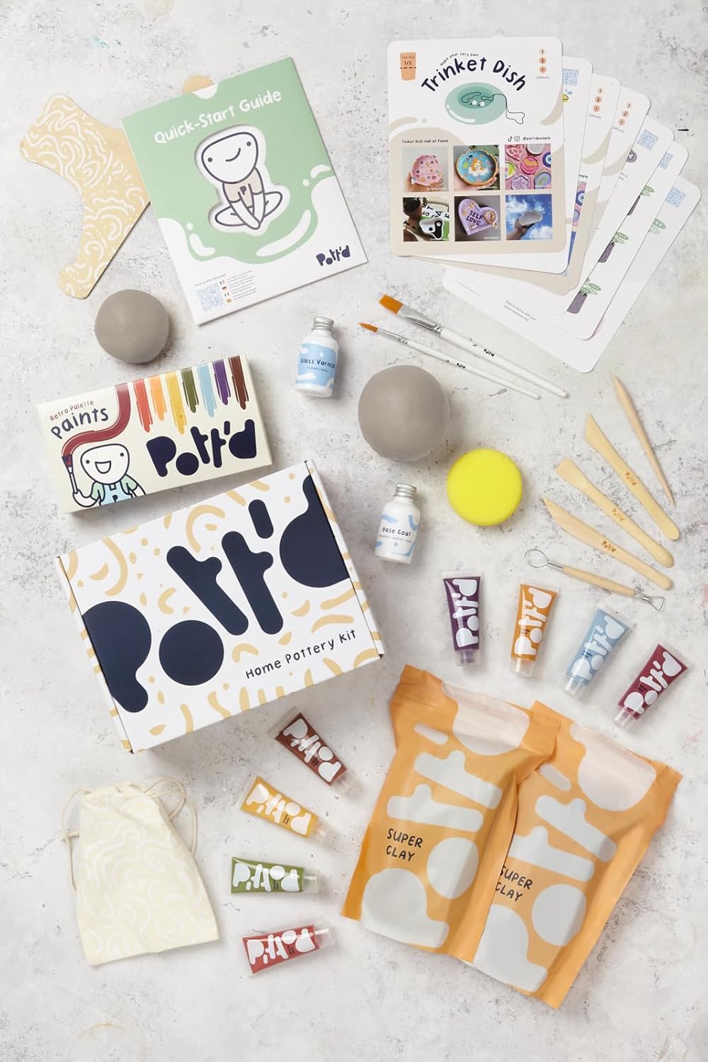 Pott'd Ton Töpferset für Anfänger für zuhause - Lufttrocknend. DIY Set für Erwachsene. Enthält: Luft