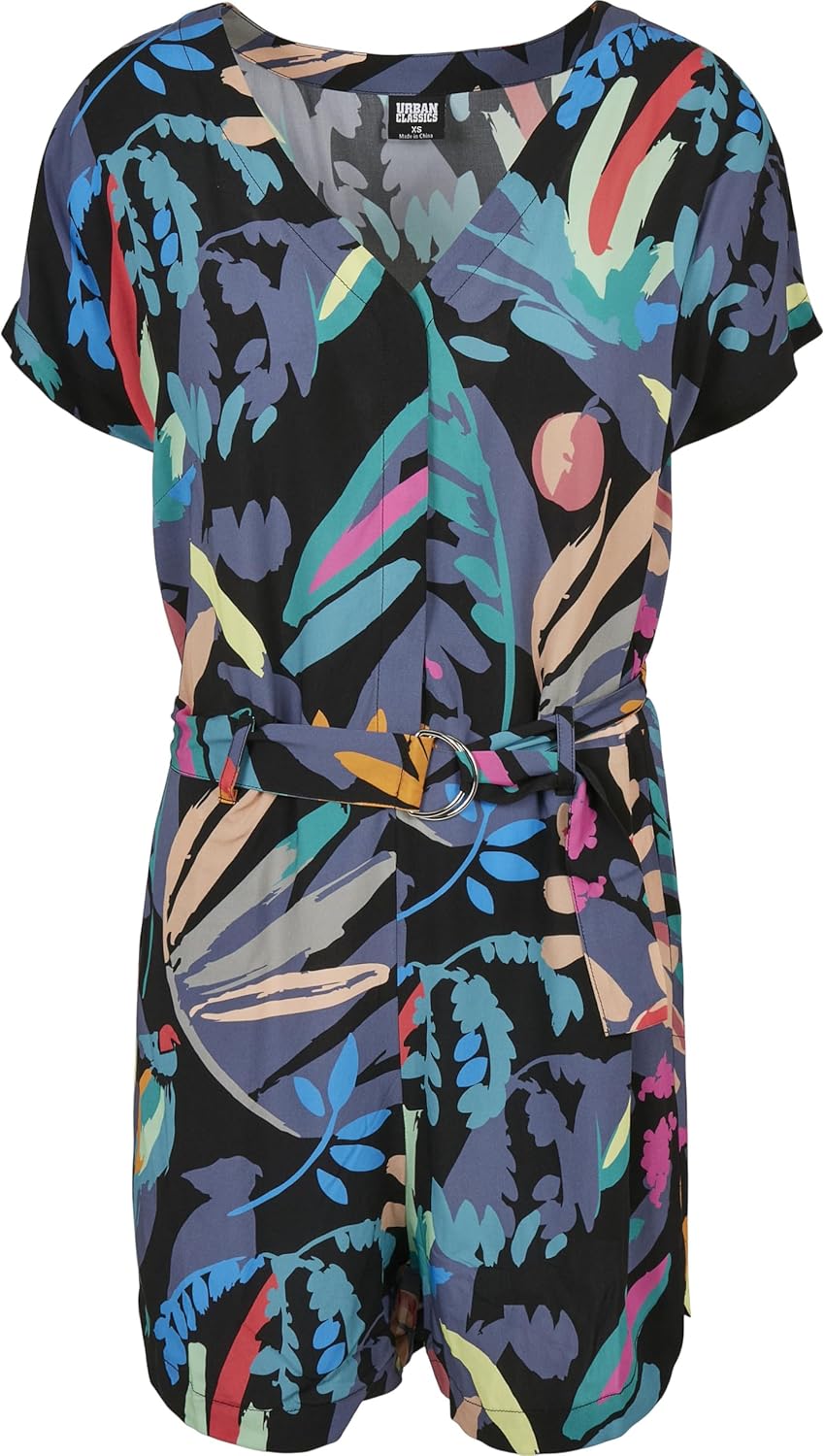 Urban Classics Damen Ladies Short Viscose Belt Jumpsuit T-Shirt 3XL Blackfruity, 3XL Blackfruity
