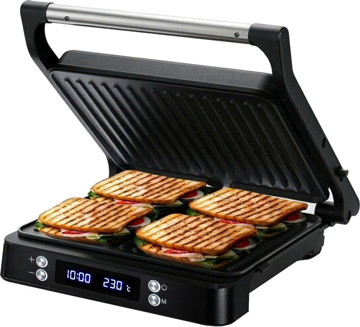 Olvy Sandwichmaker XXL, Digitaler Kontaktgrill mit Antihaftplatten, 3-in-1 Panini Maker, 180° offene