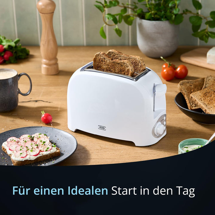 KHG Toaster TO-755 W | Toaster 2 Scheiben Weiss 750 W | mit Brötchenaufsatz, 7 Bräunungsstufen mit B