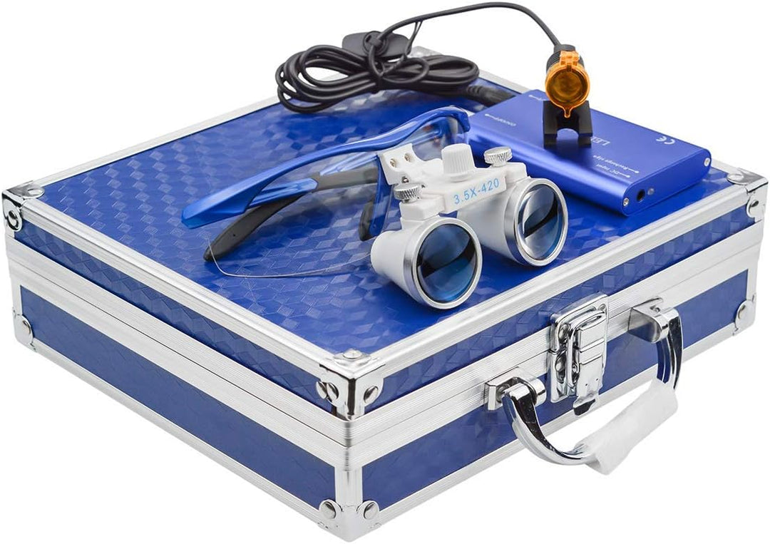 BONEW 3,5 x Fernglas-Lupen + 3 W LED-Scheinwerfer mit Filter + Aluminiumbox blau