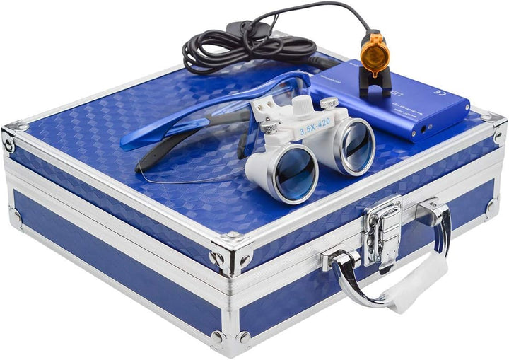 BONEW 3,5 x Fernglas-Lupen + 3 W LED-Scheinwerfer mit Filter + Aluminiumbox blau