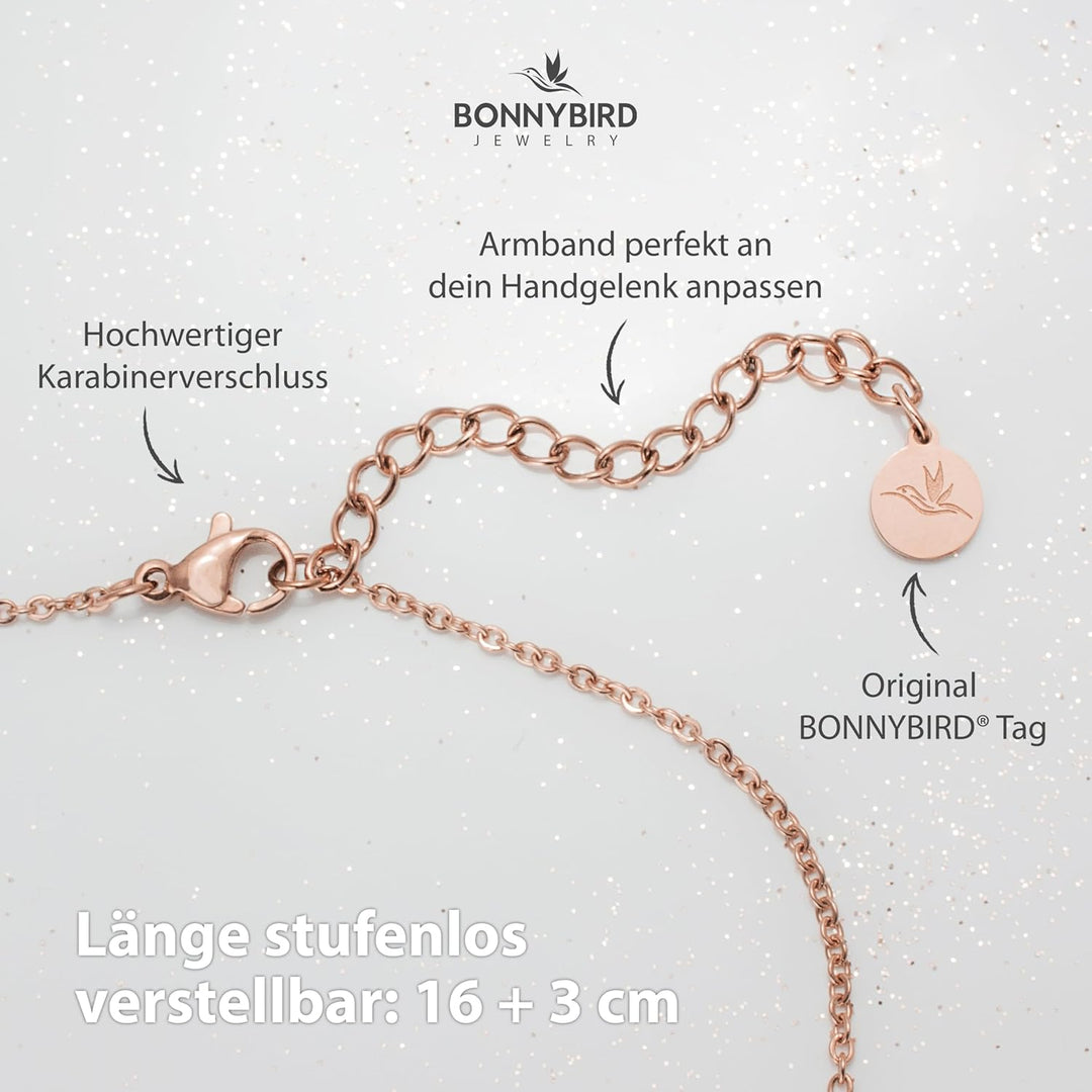 BONNYBIRD® Kleeblatt Edelstahl Armband Glücksbringer Prüfung Damen in Silber, Gold & Roségold, 100%
