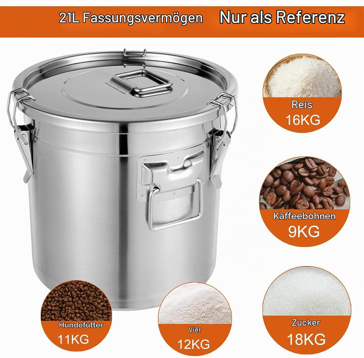 Apriltop 304 Edelstahl Luftdicht Vorratsbehälter mit luftdichtem Deckel, 21L Grosse Metall Lebensmit