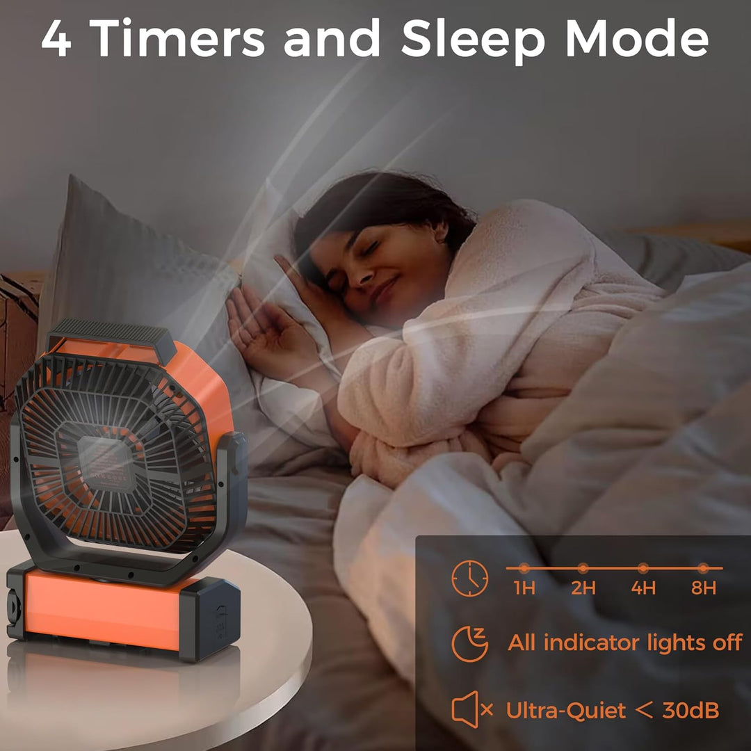 Campingventilator mit Licht, 20000mAh Tischventilator, 112 Stunden max. Laufzeit, 9 Geschwindigkeite