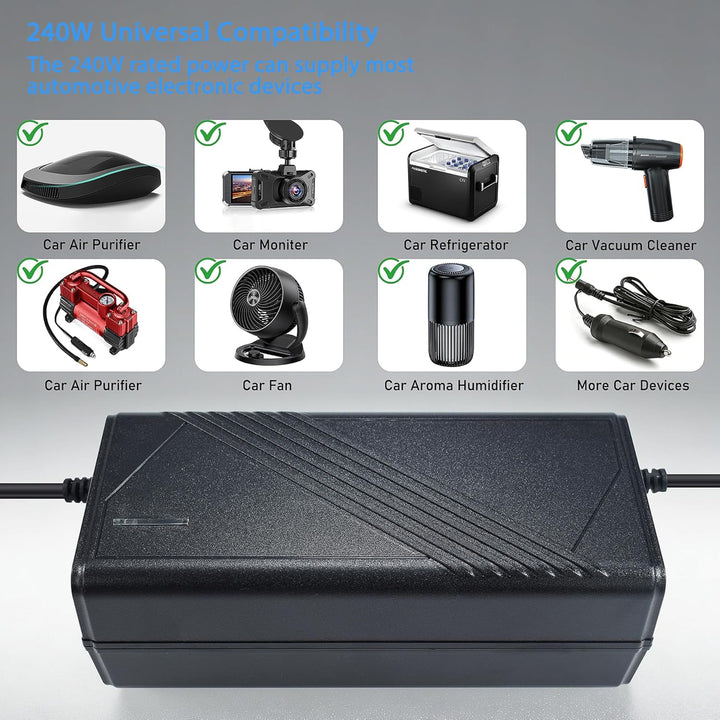 12V 20A KFZ Netzadapter, Spannungswandler 230V AC auf DC, 240W Zigarettenanzünder Steckdose für Reif