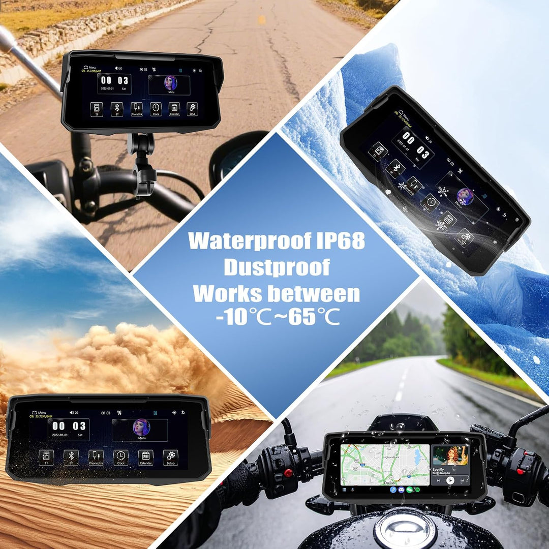 SIXWIN Carplay Motorrad Display für Moto mit Wireless Carplay Android Auto, 6.86 Zoll HD Touchscreen