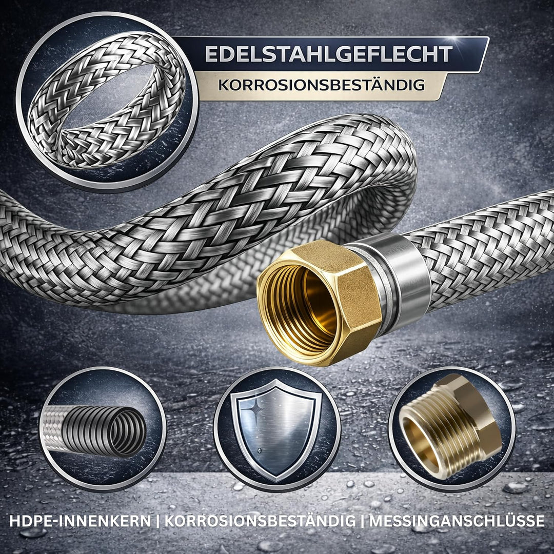 DVGW gep. Panzerschlauch 1 Zoll DN25 Edelstahl Flexschlauch Wasseranschluss Heizung Enthärtungsanlag