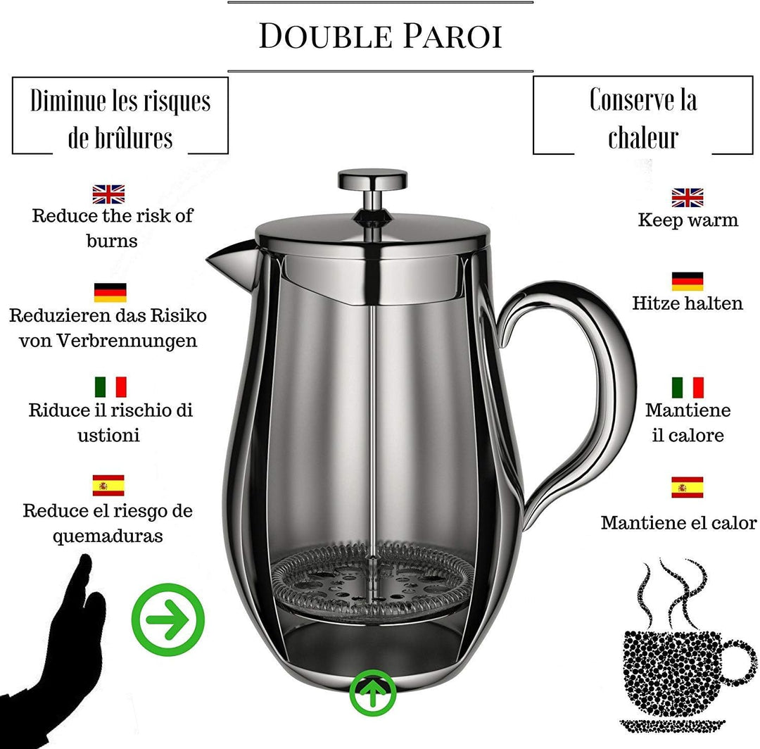 VeoHome French Press Kaffeebereiter Kaffeekanne unzerbrechlich und hält Ihren Kaffee Dank der Doppel