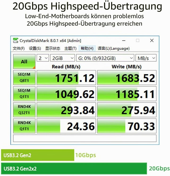 xiwai 20 Gbit/s USB 3.2 Gen2 Typ-C/Typ-E Frontplattenbuchse auf PCI-E 4X Express-Kartenadapter für D