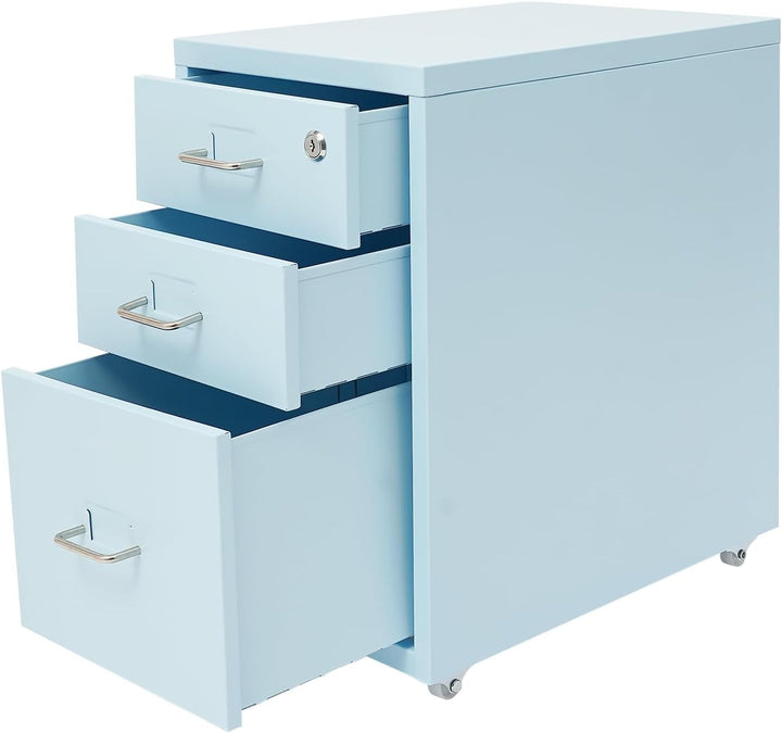 Rollcontainer, Aktenschrank mit 3 Schubladen, Büroschrank mit Rollen, Metall Schreibtisch Unterschra