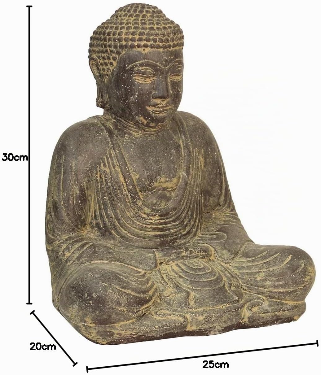 Oriental Galerie Japan Buddha Figur sitzend Skulptur Lotussitz Meditationsgeste Stein Lavasand Bali