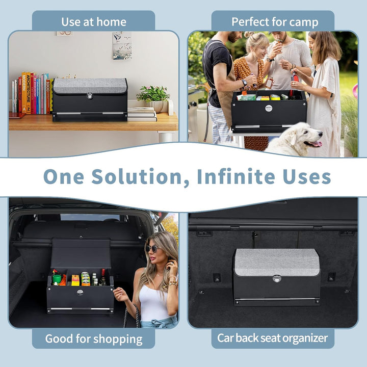 Leder Auto Kofferraum Organizer mit Deckel & stabilem Griff | 45L Multifunktionaler Organizer mit Fä