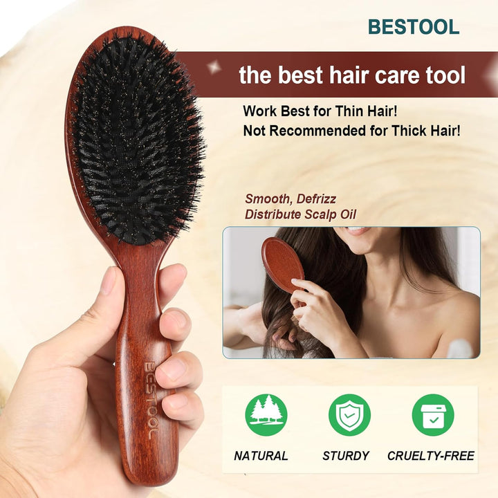 BESTOOL Haarbürste, 100% Wildschweinborsten Bürste für Damen, Herren, Kinder, Naturborsten Haarbürst