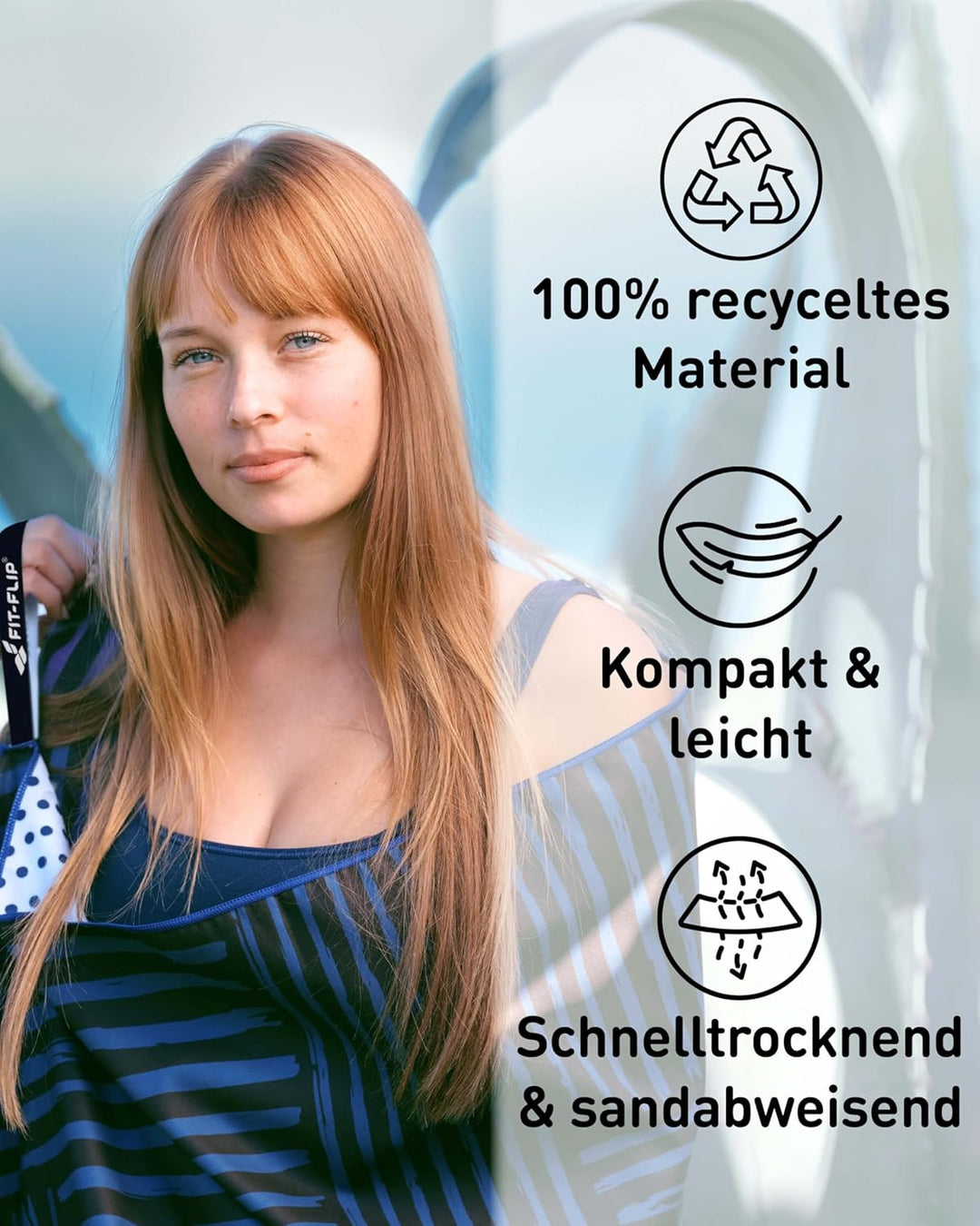 Fit-Flip Strandtuch XXL aus Mikrofaser - leicht und schnelltrocknend - 100% recyceltes Strandhandtuc