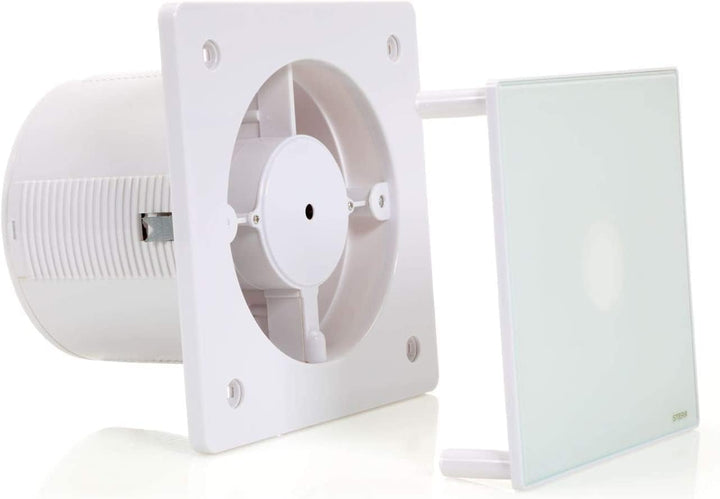 STERR Badlüfter 150 mm mit Rückschlagventil, Timer und Hygrostat - Weiss Badezimmerlüfter - leiser B